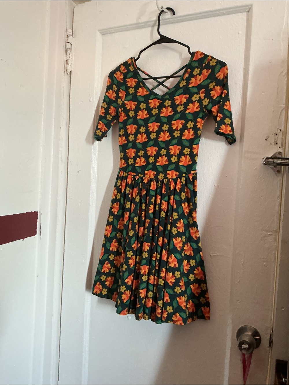 Dot Dot Smile Teal Dress with Orange and Yellow Floral Print
